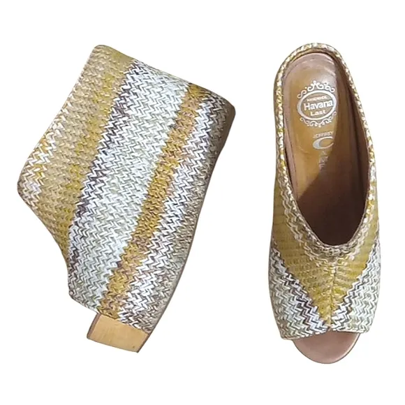 Jeffrey Campbell Virgo Wedge Platform Mules Woven Raffia Peeptoe