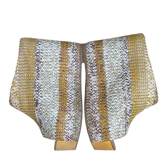 Jeffrey Campbell Virgo Wedge Platform Mules Woven Raffia Peeptoe