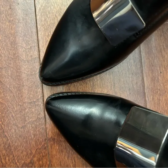 Jeffrey Campbell Wilhelm Box Silver Black Heeled Loafers, Pointed Toes, Size 8