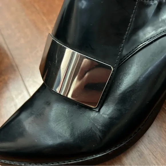 Jeffrey Campbell Wilhelm Box Silver Black Heeled Loafers, Pointed Toes, Size 8