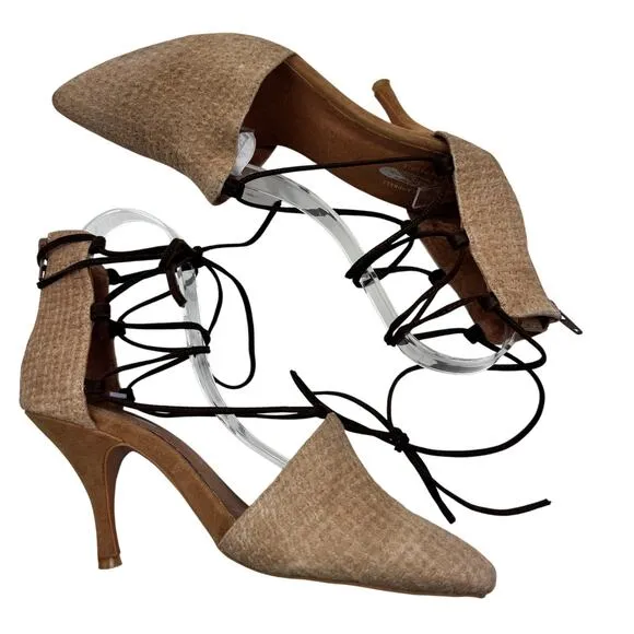 Jeffrey Campbell x Free People Berlin Boho Tan Suede Wrap Heels Women's Size 9