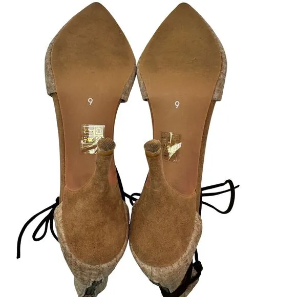 Jeffrey Campbell x Free People Berlin Boho Tan Suede Wrap Heels Women's Size 9