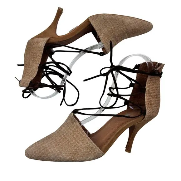 Jeffrey Campbell x Free People Berlin Boho Tan Suede Wrap Heels Women's Size 9