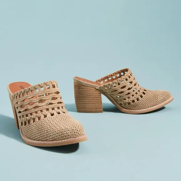Jeffrey Campbell Favela Woven Suede Mules Block Heeled Slip On Anthropologie