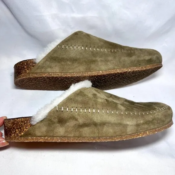 Jenni Kayne Olive Suede Shearling Mules