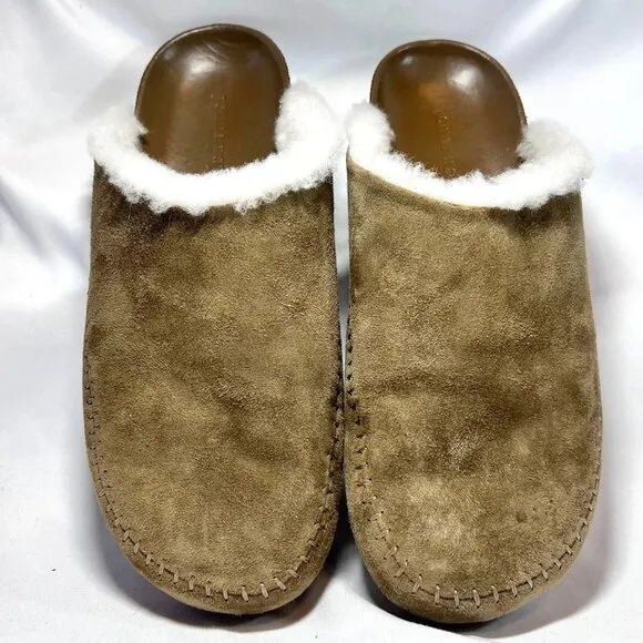 Jenni Kayne Olive Suede Shearling Mules