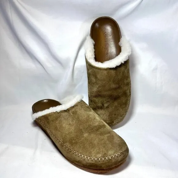 Jenni Kayne Olive Suede Shearling Mules