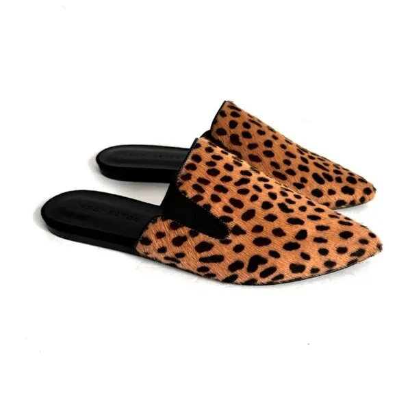 Jenni Kayne Pony Hair Pointed Toe Cheetah Print Mules
