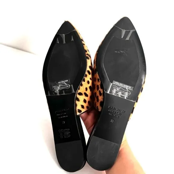 Jenni Kayne Pony Hair Pointed Toe Cheetah Print Mules