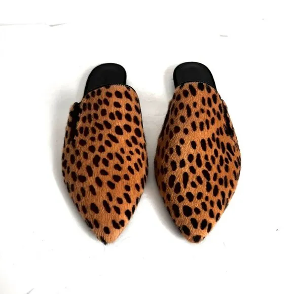 Jenni Kayne Pony Hair Pointed Toe Cheetah Print Mules