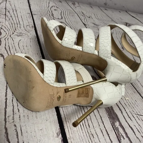 Jerome C Rousseau Heels Womens Size 7.5 38 White Leather Strappy Stilettos Pumps