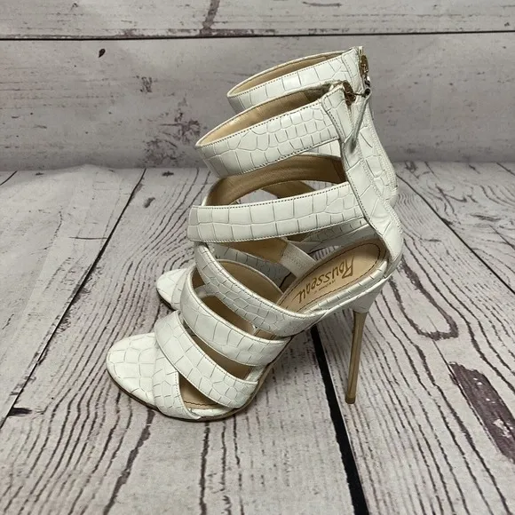 Jerome C Rousseau Heels Womens Size 7.5 38 White Leather Strappy Stilettos Pumps