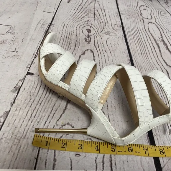 Jerome C Rousseau Heels Womens Size 7.5 38 White Leather Strappy Stilettos Pumps