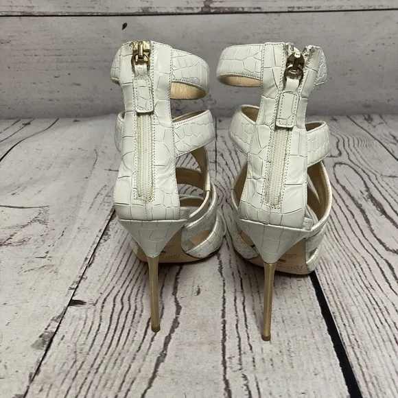 Jerome C Rousseau Heels Womens Size 7.5 38 White Leather Strappy Stilettos Pumps