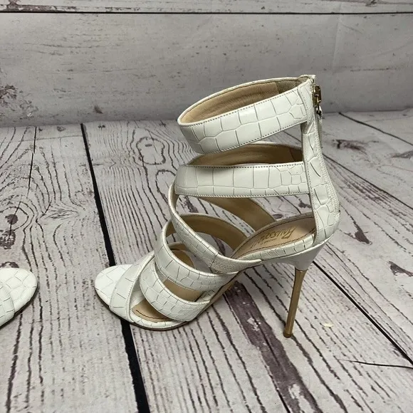 Jerome C Rousseau Heels Womens Size 7.5 38 White Leather Strappy Stilettos Pumps