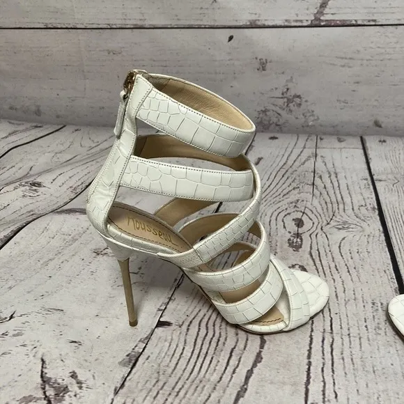 Jerome C Rousseau Heels Womens Size 7.5 38 White Leather Strappy Stilettos Pumps
