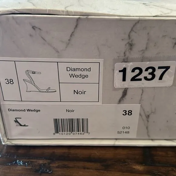 Jessica Rich Diamond Wedge Leather Strappy Embellished Heels NEW EU 38/US 8