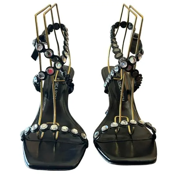 Jessica Rich Diamond Wedge Leather Strappy Embellished Heels NEW EU 38/US 8
