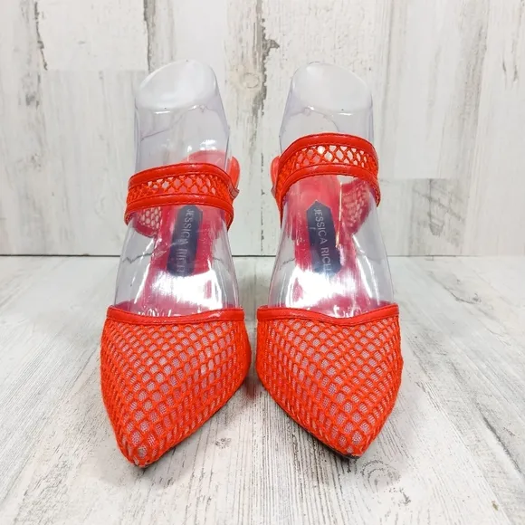 Jessica Rich Ysabelle Red Fishnet Stiletto Evening Party Heels #1355