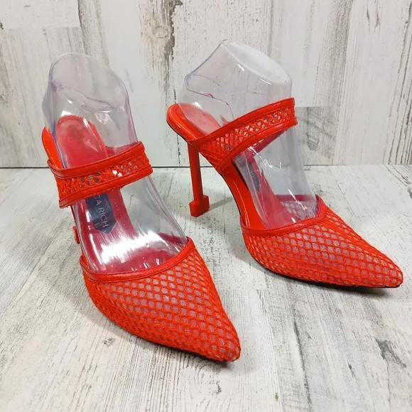 Jessica Rich Ysabelle Red Fishnet Stiletto Evening Party Heels #1355