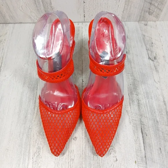 Jessica Rich Ysabelle Red Fishnet Stiletto Evening Party Heels #1355