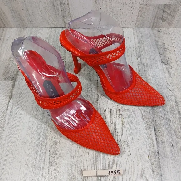 Jessica Rich Ysabelle Red Fishnet Stiletto Evening Party Heels #1355