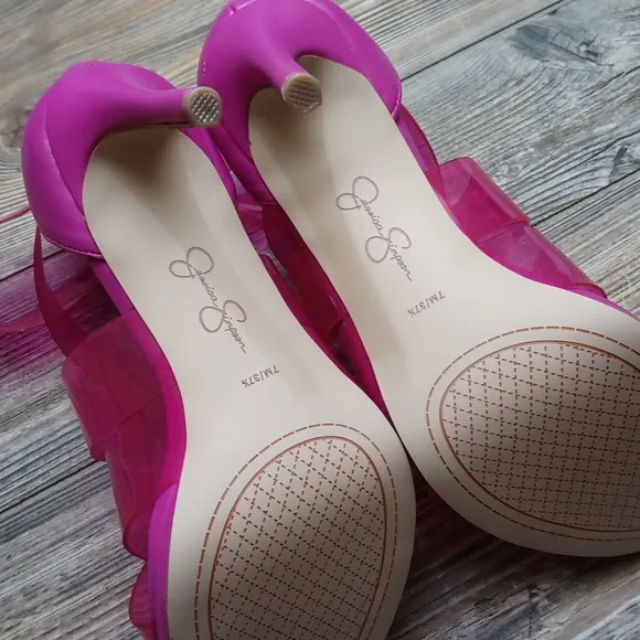 Jessica Simpson Pink Translucent Strappy Stiletto Heels Zip Back Dysti Easter