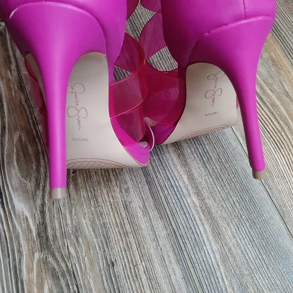 Jessica Simpson Pink Translucent Strappy Stiletto Heels Zip Back Dysti Easter