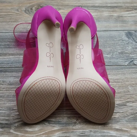 Jessica Simpson Pink Translucent Strappy Stiletto Heels Zip Back Dysti Easter