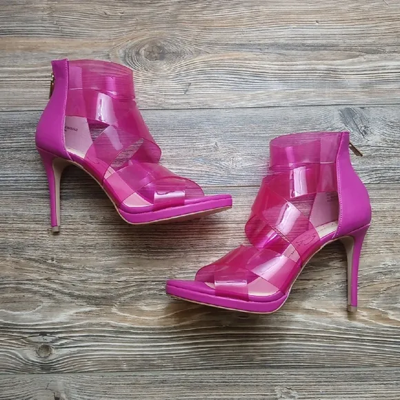 Jessica Simpson Pink Translucent Strappy Stiletto Heels Zip Back Dysti Easter