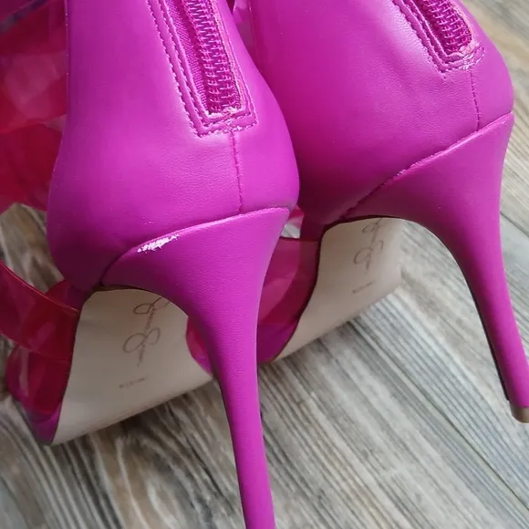Jessica Simpson Pink Translucent Strappy Stiletto Heels Zip Back Dysti Easter
