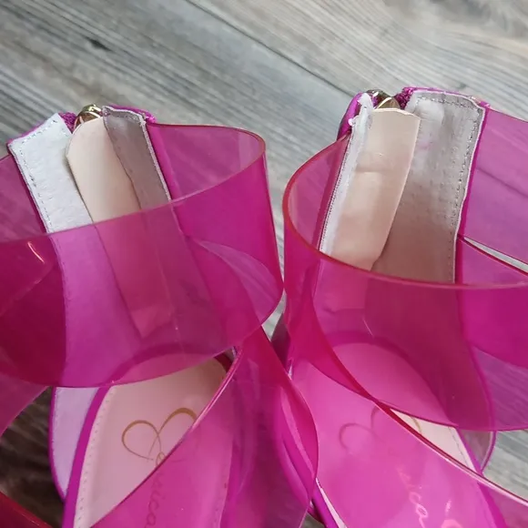 Jessica Simpson Pink Translucent Strappy Stiletto Heels Zip Back Dysti Easter