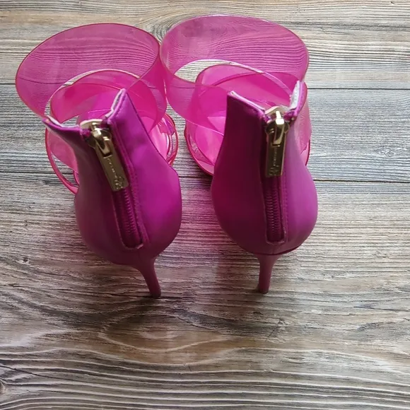 Jessica Simpson Pink Translucent Strappy Stiletto Heels Zip Back Dysti Easter