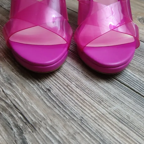 Jessica Simpson Pink Translucent Strappy Stiletto Heels Zip Back Dysti Easter