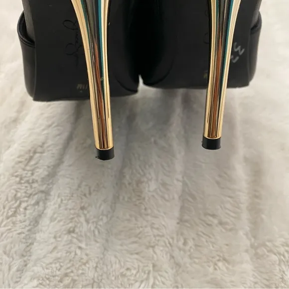 Jessica Simpson Pointy Toe Mules Heels Black Gold Size 11