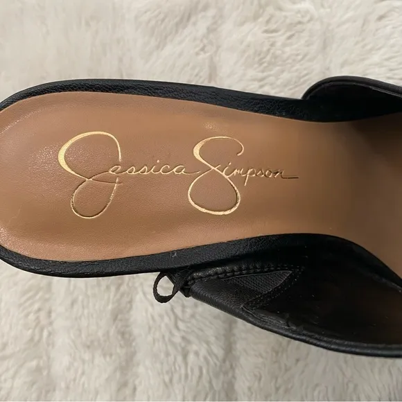 Jessica Simpson Pointy Toe Mules Heels Black Gold Size 11