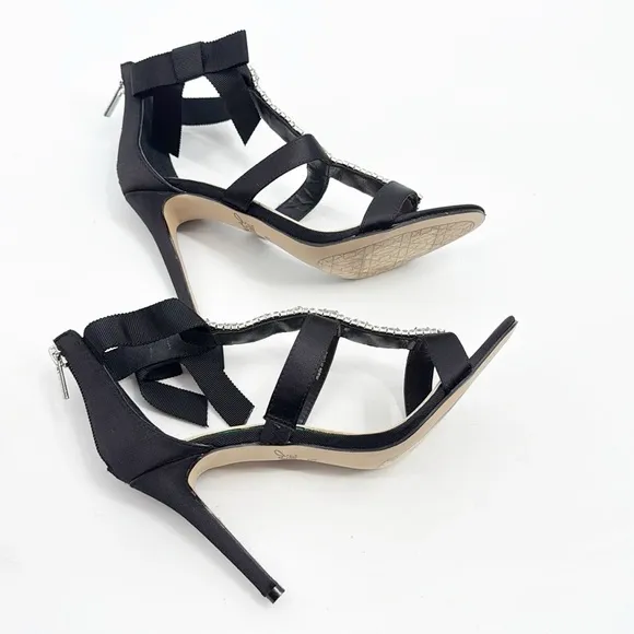 Jewel by Badgley Mischka Henderson Heels Black Satin size 5.5 Crystal Rhinestone