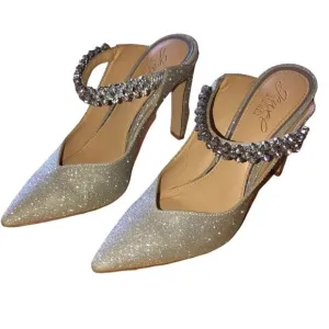 JEWEL by Badgley Mischka “Stella”Sz 7 Embellished Mule Pump Heeled Crystal Strap