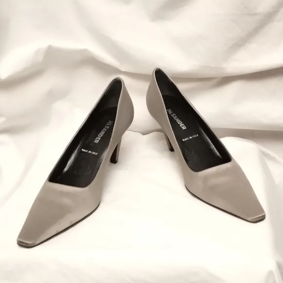 JIL SANDER Silver Satin Pointed Closed-toe Heels