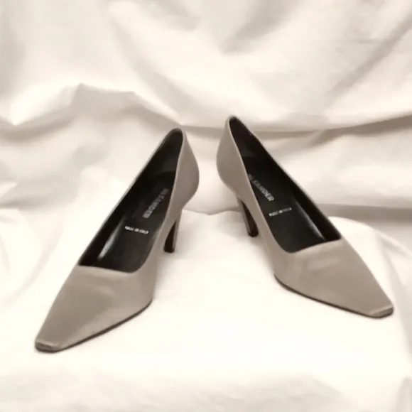 JIL SANDER Silver Satin Pointed Closed-toe Heels