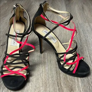 Jimmy Choo Black and Pink Strappy Heels Size 37 (US 7)