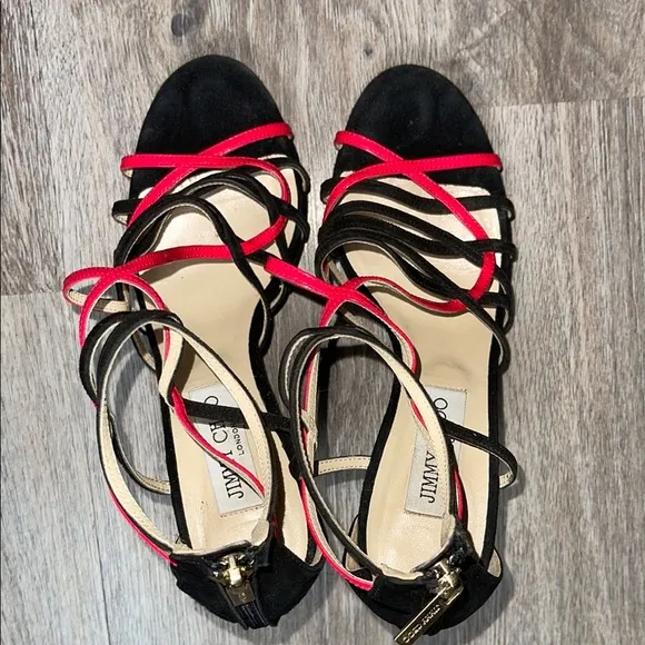 Jimmy Choo Black and Pink Strappy Heels Size 37 (US 7)
