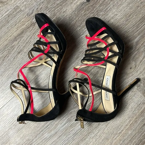 Jimmy Choo Black and Pink Strappy Heels Size 37 (US 7)