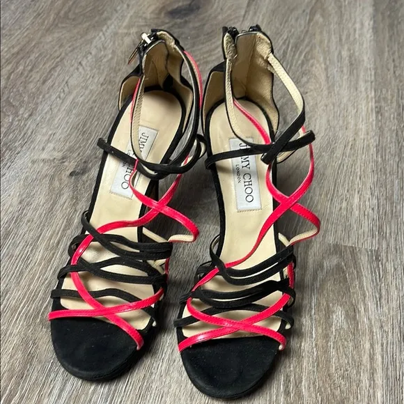 Jimmy Choo Black and Pink Strappy Heels Size 37 (US 7)