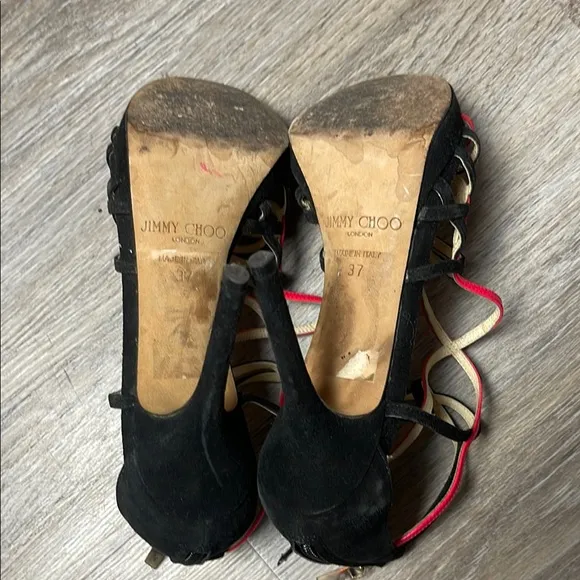 Jimmy Choo Black and Pink Strappy Heels Size 37 (US 7)