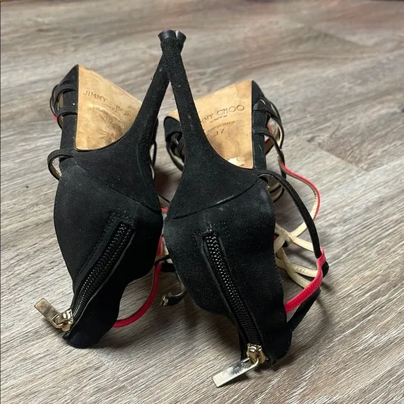 Jimmy Choo Black and Pink Strappy Heels Size 37 (US 7)