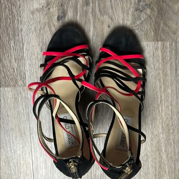 Jimmy Choo Black and Pink Strappy Heels Size 37 (US 7)