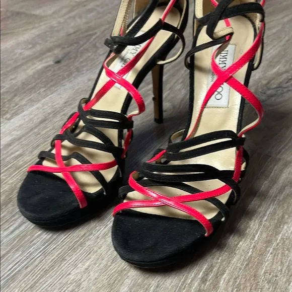 Jimmy Choo Black and Pink Strappy Heels Size 37 (US 7)