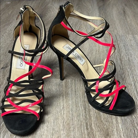 Jimmy Choo Black and Pink Strappy Heels Size 37 (US 7)