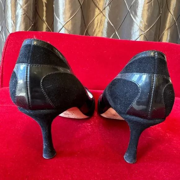 Jimmy Choo Black Suede and Patent Leather Pointed Toe Pumps Size
